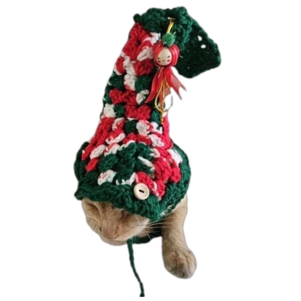 Handmade Crochet Santa Hat for Medium to Large Pets Christmas Dog or Cat Costume - Picture 6 of 17